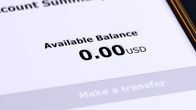 Zero Account Balance Displayed on Smartphone Screen 3D rendering