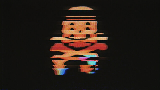 Glitching Skull with VHS Distortion