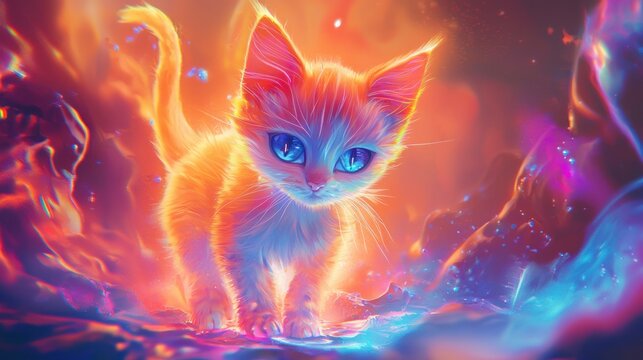 Fire kitten illustration