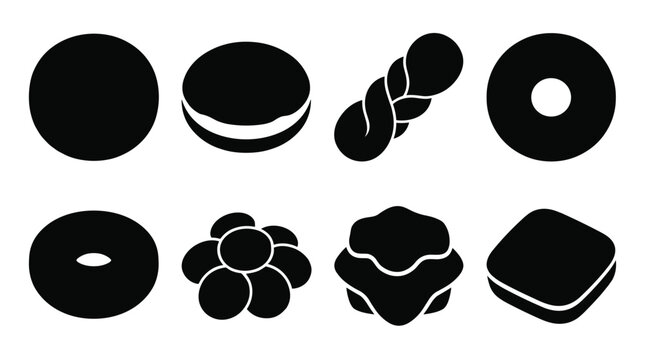 Donut silhouettes arranged in a professional graphic layout for bakery branding and sweet dessert menu design