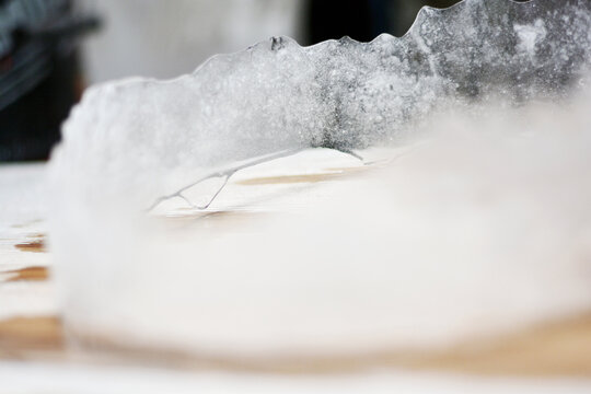Abstract close-up of a thin frozen ice crust.