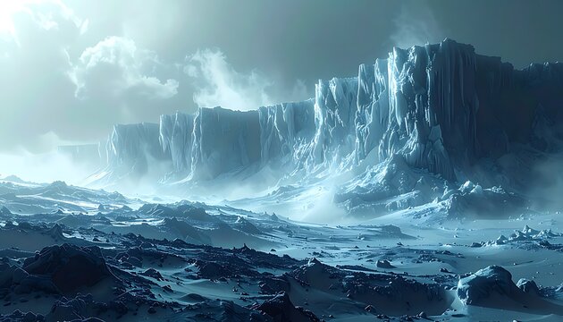 Dramatic stormy sea landscape with cliffs.