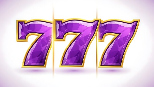 Stylish glowing purple and gold 3b lucky 777 casino slot jackpot text graphic. Modern vibrant typography for mobile casino apps, online betting, and UI design