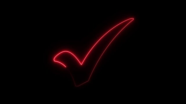 Glowing neon blue check mark icon animation with black background, 4k check mark animation video.Glowing Neon Check Mark Symbol Animation, Neon Light Check Symbol Animation.