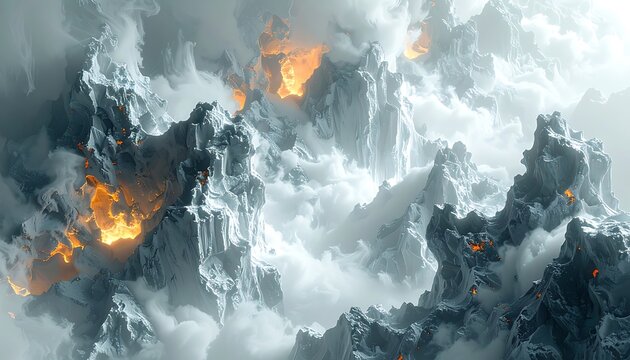 Dramatic volcanic eruption with smoke and fire.