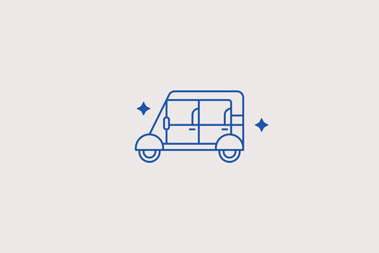 Auto rickshaw cab line icon for public transit. Vector illustration for Indian travel guide, exotic taxi service, transport application.