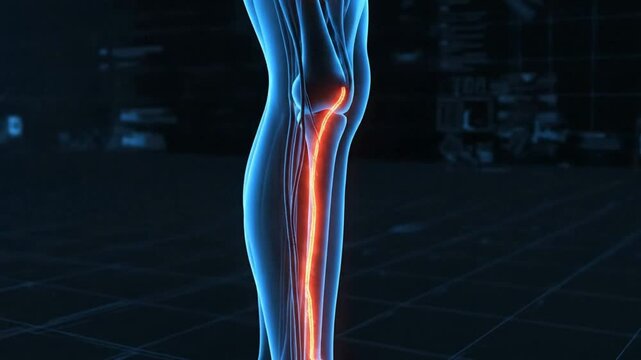 Sciatica nerve pain animation: 3 d medical visualization of radiating leg pain and neural pathway inflammation