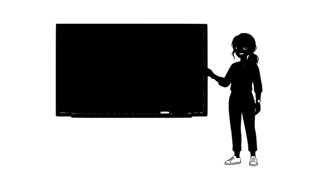 Smiling Young Teacher at Blackboard with Pointer Stick Educational Vector Character