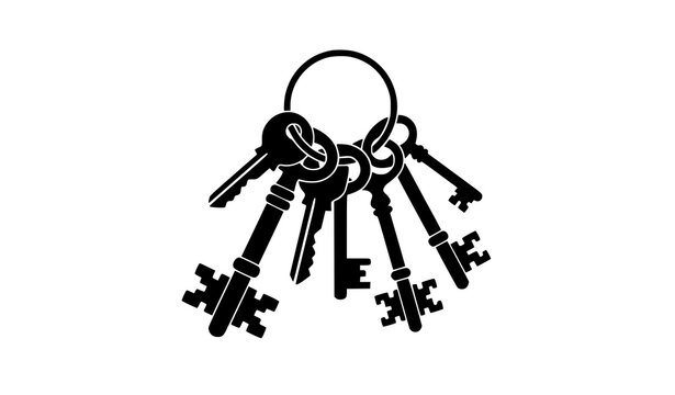 Antique key ring silhouette vector illustration old door keys bundle cluster graphic design element