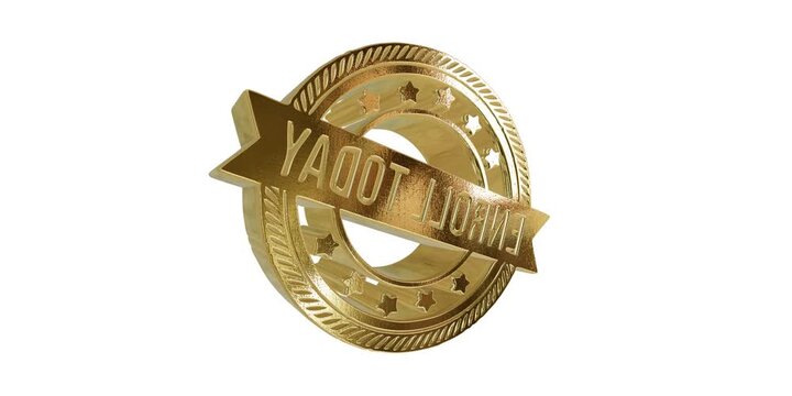 Shiny golden medal badge with the text order today embossed on a round metallic award symbol