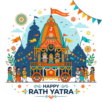 Happy Rath Yatra Festival Celebration, Lord Jagannath Chariot Procession, Indian Culture