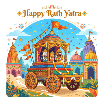 Happy Rath Yatra Festival Celebrations, Ornate Chariot with Deities, India