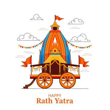 Happy Rath Yatra Festival Chariot Illustration with Flags and Banners