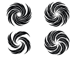Fototapeta premium Set of four black and white abstract spiral swirl designs with dynamic motion and artistic visual effect