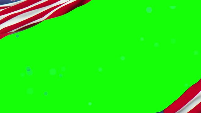 American flag waves proudly in the upper corner of this composition featuring a vibrant green screen background for easy keying.