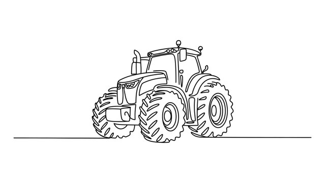 Continuous single line drawing of a farm tractor for agriculture and farming