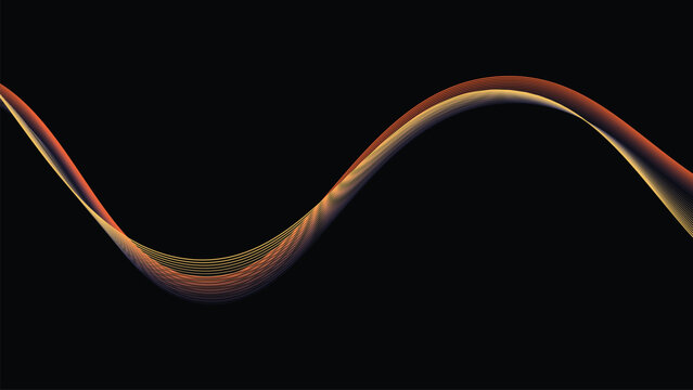 Abstract glowing orange red yellow sinusoidal wave curve on black background modern vibrant digital vector illustration