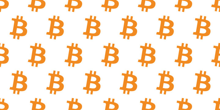 Seamless Bitcoin cryptocurrency logo pattern on white background. Minimalist style flat vector texture, perfect for financial wallpapers, digital assets backdrop, wrapping paper, or crypto website.
