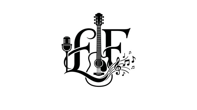 Guitar and Microphone Musical Logo Design.