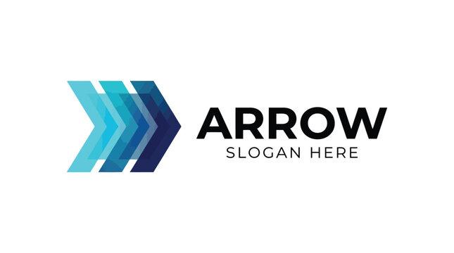 Modern abstract arrow logo design featuring layered geometric shapes with a vibrant blue gradient color palette