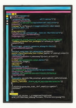 Hand-Painted Artistic Illustration of Computer Programming Code on a Dark Screen, Stylized Software Development Concept
