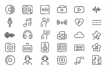 Fototapeta premium Music Streaming Outline Icons for Media Apps, Websites, and Infographic Design