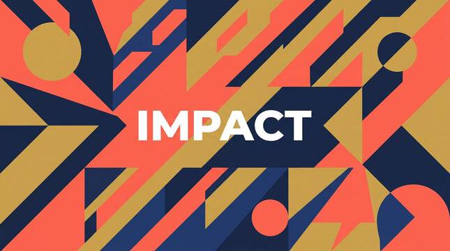 Impact typography on geometric abstract background, modern graphic design with bold shapes, vibrant orange and navy blue pattern for marketing