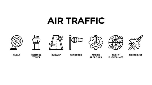 Air traffic control communication and navigation systems illustration