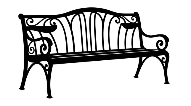 Park Bench Silhouette Isolated on White Background