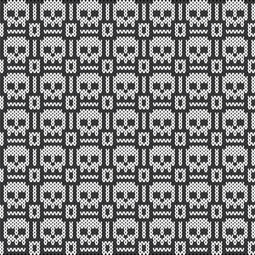 Seamless Nordic Knitting Pattern with Dark Grey Skull Ornaments