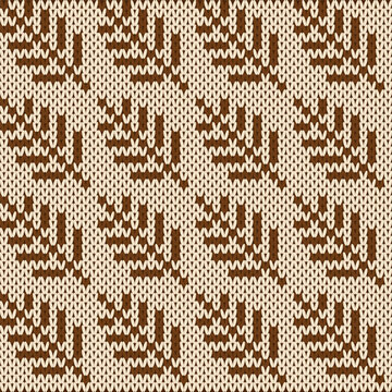 Seamless Nordic Knitting Pattern with Brown Autumn Leaf Ornaments