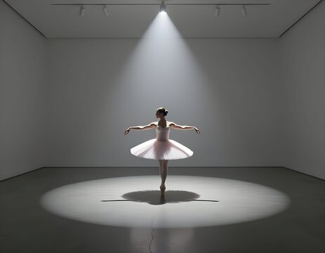Ballerina dancing en pointe under a single spotlight in a minimal room