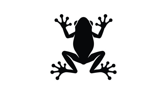 Minimalist black silhouette of a small frog isolated on a clean and bright white background