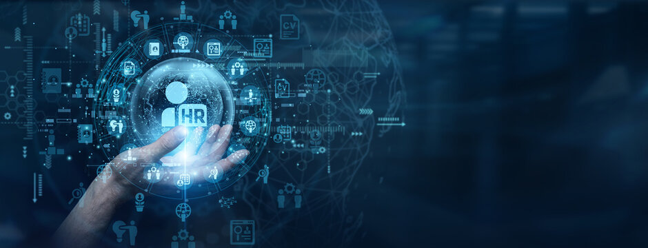 Global enterprise talent acquisition strategies require efficient personnel management software. An executive recruiter touch a data flow on global network Human Resources databases to find talent.