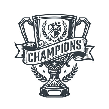 Champions Trophy Emblem with Laurel Wreath and Banner
