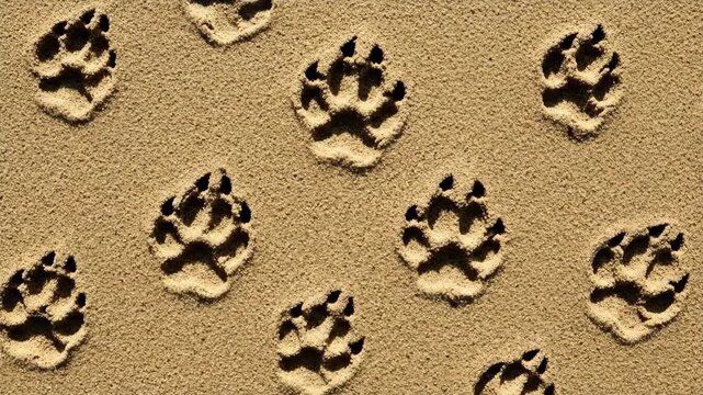 A close up view of leopard paw prints imprinted in the dry desert sand