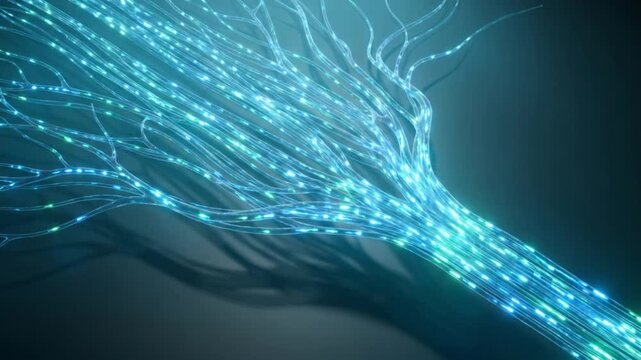 蝸牛神経における電気パルスの収束と高周波信号の伝播を描いた医療用抽象CGアニメーション