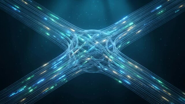蝸牛神経における電気パルスの収束と高周波信号の伝播を描いた医療用抽象CGアニメーション