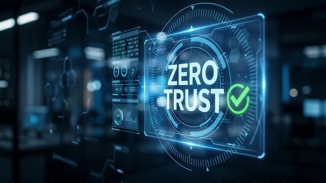 Zero trust concept with digital interface and secure access management for advanced data protection and security technology in futuristic environment ensuring trusted control