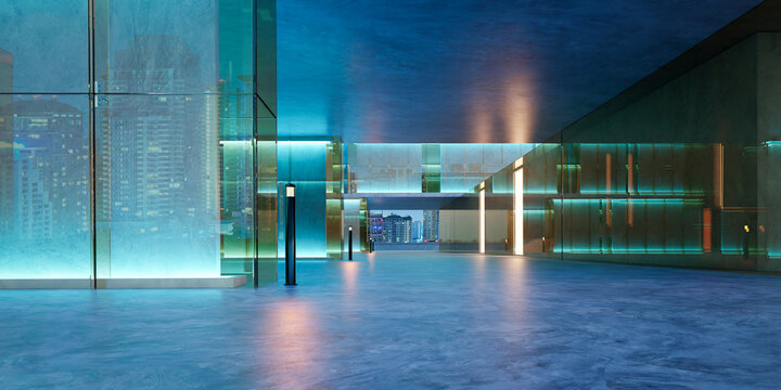 3d rendering modern urban architecture showcasing glass walls and ambient lighting
