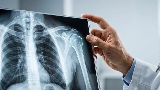 AI enhanced radiology diagnostic workflow analyzing shoulder x ray bone and skeleton details for precise medical healthcare improving patient outcomes and efficient care