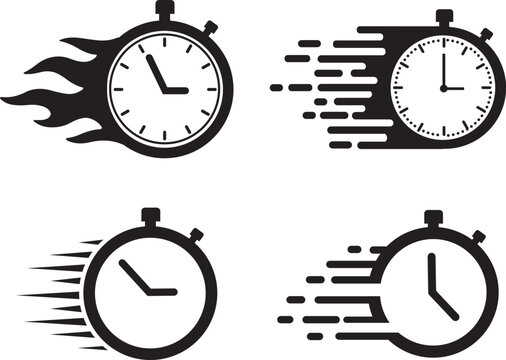 Fast Time Icon Set &ndash; Stopwatch, Timer, Linear Clock, Speed Timer Vector Icons