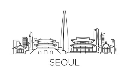 Obraz premium Seoul Skyline vector illustration of modern and traditional architecture, cityscape