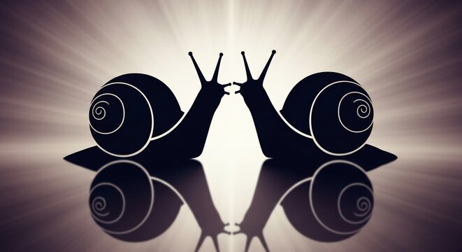Two Silhouetted Snails Facing Each Other