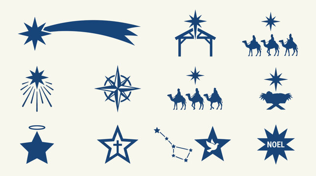 Christmas Nativity Star Vector Icon Set