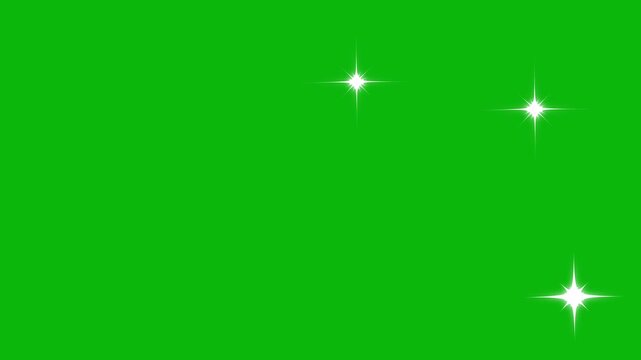 Sparkle Star, Twinkle star glitter sparkle, white cartoon, flat, vector, doodles style stars blinking, glitter on green background, night sky. Glowing Sparkle Stars on 4K animation
