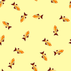 Fototapeta premium pattern platy decorative fish cartoon. swordtail neon, rasbora gourami, cat loach platy decorative fish sign. seamless vector illustration