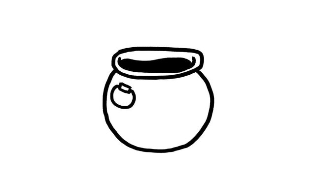 Witch cauldron hand drawn animation, magical potion pot motion, boiling liquid vessel sketch, spooky witch craft brewing, fantasy spell element, doodle art