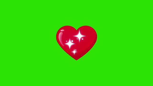 Twinkle star glitter sparkle with love shape, white cartoon, flat, vector, doodles style stars blinking, glitter on green screen background. Glowing stars sparkle on transparent background.