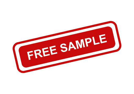Red rectangular stamp with the text free sample written in white capital letters isolated on a transparent background isolated on transparent background